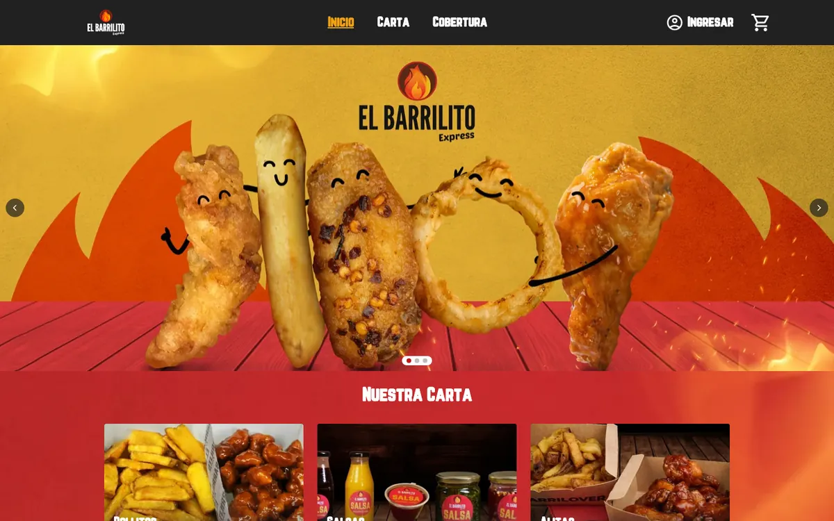 Página de inicio de la web de pedidos de Barrilito Express
