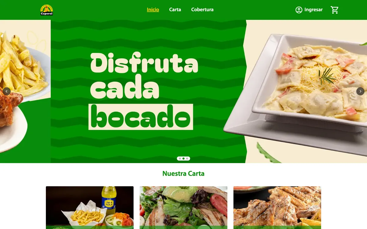 Página de inicio de la web de pedidos de Caporal