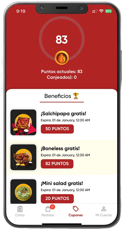 App de una marca con los puntos del cliente y los premios para canjear