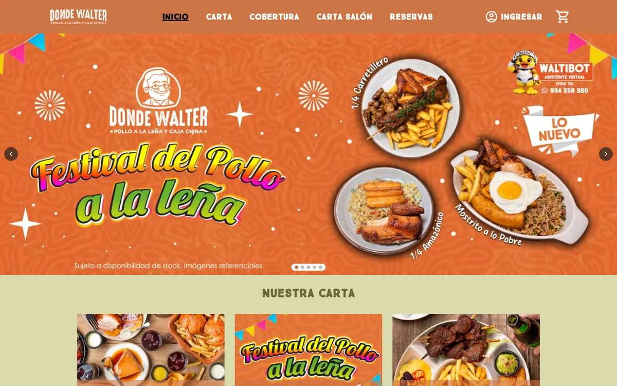 Página de inicio de la web de pedidos de Donde Walter