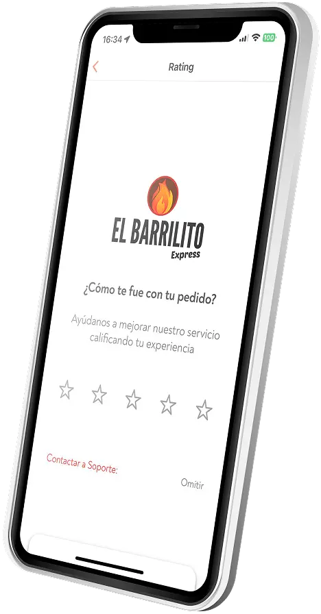 Encuesta de calificación de un pedido en la app de una marca