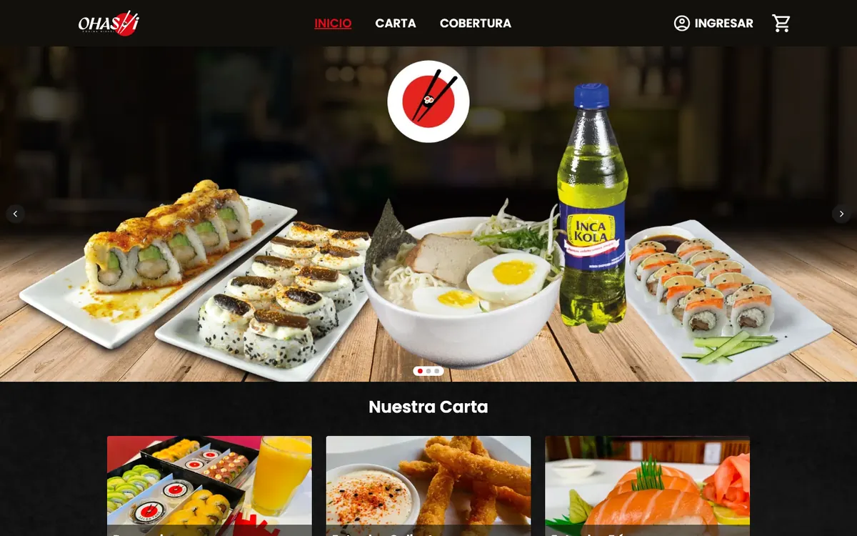 Página de inicio de la web de pedidos de Ohashi Maki