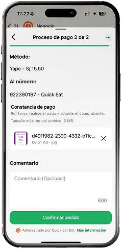 Elección del método de pago en el chatbot