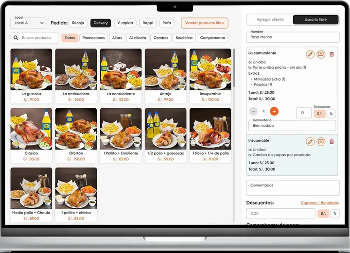 Punto de venta de Quick eat! con la carta de una pollería